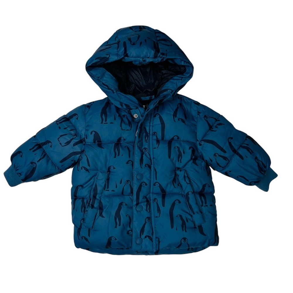 Zara Jacket Baby’s Blue Puffer Jacket with‎ Penguin Print